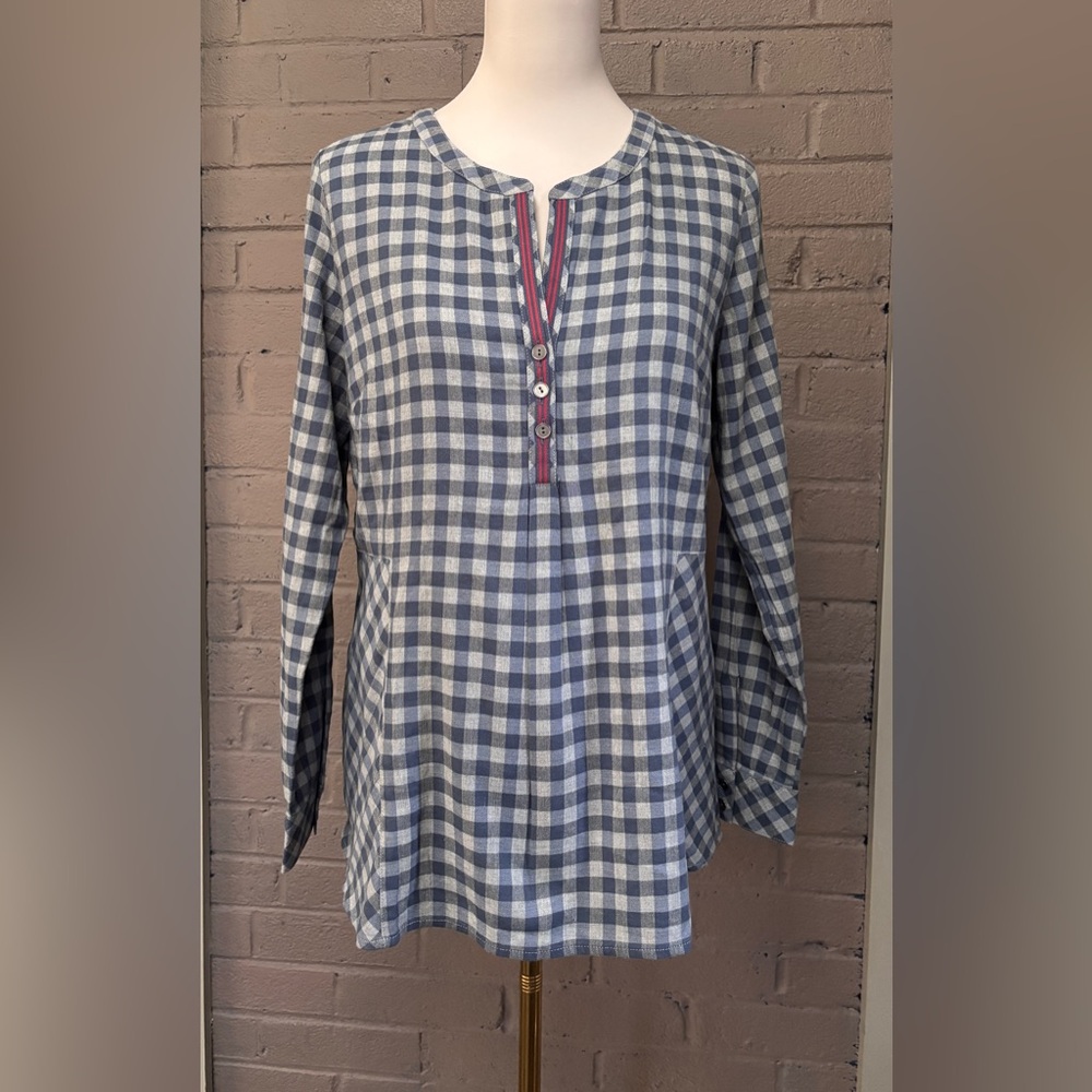 J. Jill NWT Gray & Blue check print 3 button top S